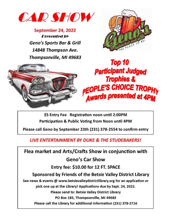 Geno's Car Show and BVDL Friends' Flea Market and Arts & Crafts Show Flyer