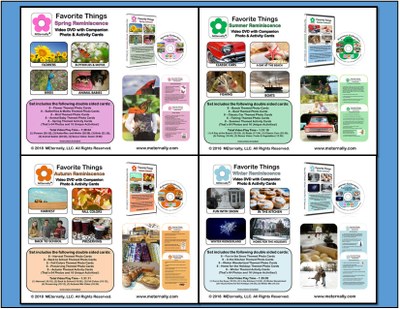 Reminiscence Therapy Kits for Spring, Summer, Fall and Winter with seasonal photos