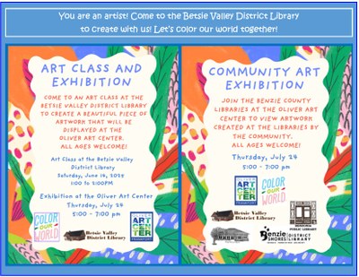 Benzie County Libraries Community Art Project at the Oliver Art Center flyer