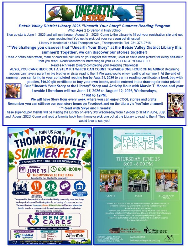 Unearth Your Story Summer Reading Program 2026.jpg Unearth Your Story Summer Reading Program at the BVDL flyer